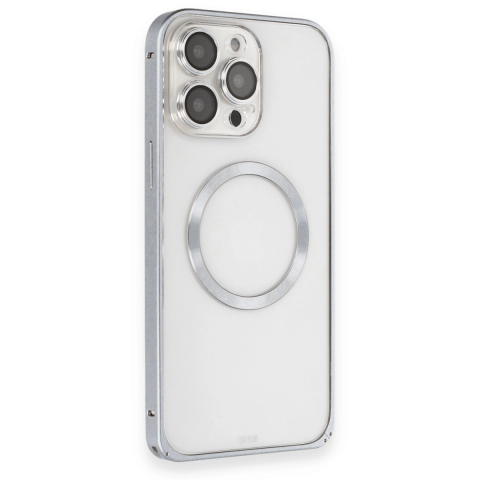 Joko Apple İphone 15 Pro Max Kılıf Metal Bumper Magneticsafe Kapak - Gri