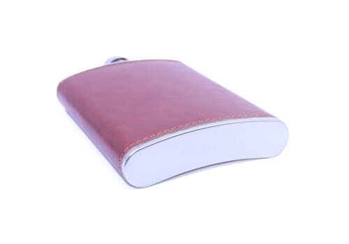 Kahverengi Deri Kaplama Paslanmaz Çelik Cep Matarası, Hip Flask 9 OZ