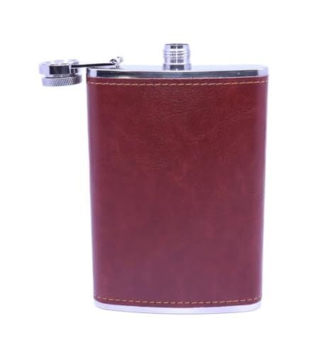 Kahverengi Deri Kaplama Paslanmaz Çelik Cep Matarası, Hip Flask 9 OZ