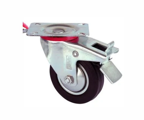 Servis Tekeri - Tablalı Frenli Siyah Döner - Çap 125 Mm