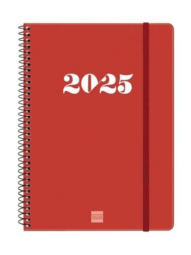 2025 Spiral Ciltli Haftalık Takvim, Yatay Görünüm, Ocak 2025 - Aralık 2025,12 Ay, Kırmızı, Katalanca