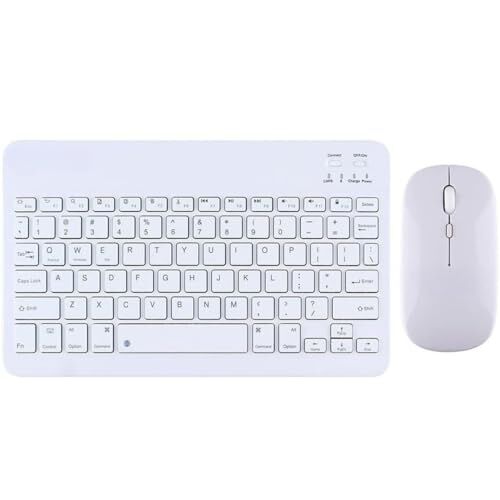 Bluetooth Kablosuz Klavye ve Mouse Seti, Android, iOS ve Windows Uyumlu, Şarj Edilebilir, Taşınabilir, Sessiz Tuşlu, Beyaz