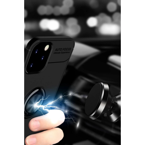Apple İphone 12 Kılıf Range Yüzüklü Silikon - Siyah-kırmızı