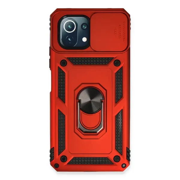 Xiaomi Mİ 11 Lite Kılıf Pars Lens Yüzüklü Silikon - Kırmızı