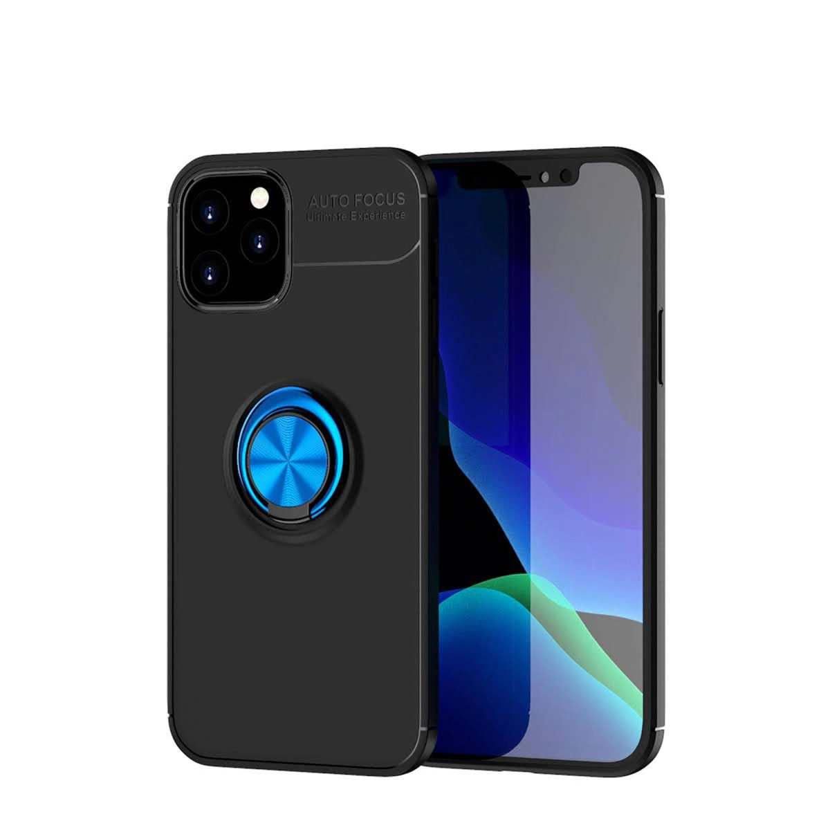 Apple İphone 12 Kılıf Range Yüzüklü Silikon - Siyah-mavi