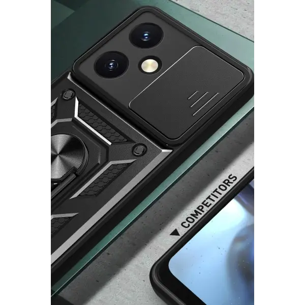 Vivo Y27 Kılıf Pars Lens Yüzüklü Silikon - Siyah