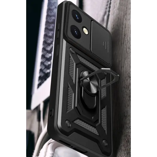 Vivo Y27 Kılıf Pars Lens Yüzüklü Silikon - Kırmızı