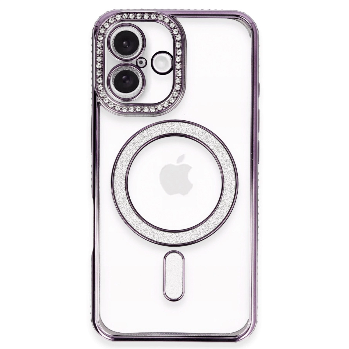Apple İphone 16 Plus Kılıf Joke Simli Magneticsafe Kılıf - Derin Mor