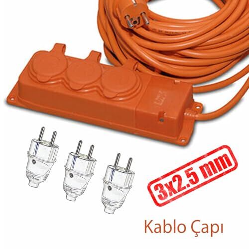 Monofaze Çoğaltıcı Seyyar Topraklı Kapaklı 3'lü Grup Priz Fiş 10 Metre Cca Uzatma Kablosu 3x2.5 mm