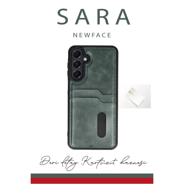 Samsung Galaxy S24 FE Kılıf Sara Kartvizitli Deri Kılıf - Koyu Yeşil