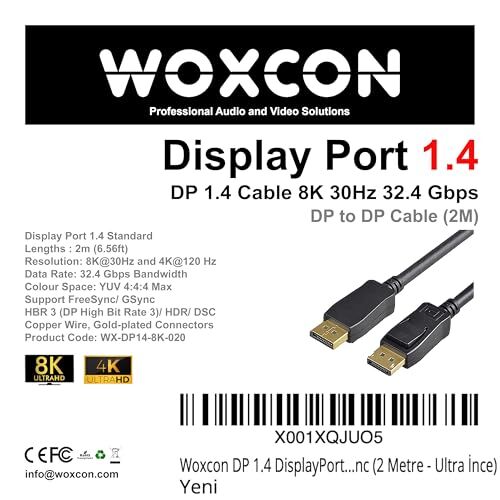 Kablo; DP 1.4 DisplayPort 32.40 Gbps Bandwith HBR3 8K 30Hz, 4K 120Hz, 4K 60Hz, 2K 240Hz, 2K 165Hz, 1080p 240Hz Destekli Hdr, FreeSync, G-Sync (2 Metre)